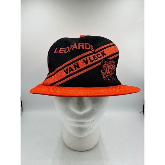 Challenger Caps Other - Vtg Leopards Van Vleck Snapback Mesh Trucker Hat Cap Black Orange High School